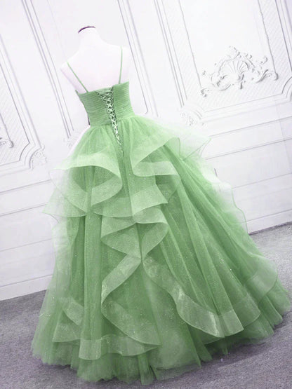 Light Green Tulle Long Formal Dress Party Dress, Green Layers Floor Length Formal Dress TP1314