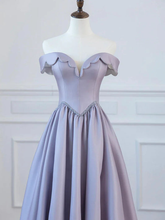 A-Line Satin Floor Length Long Prom Dress, Off the Shoulder Evening Formal Dress TP1351