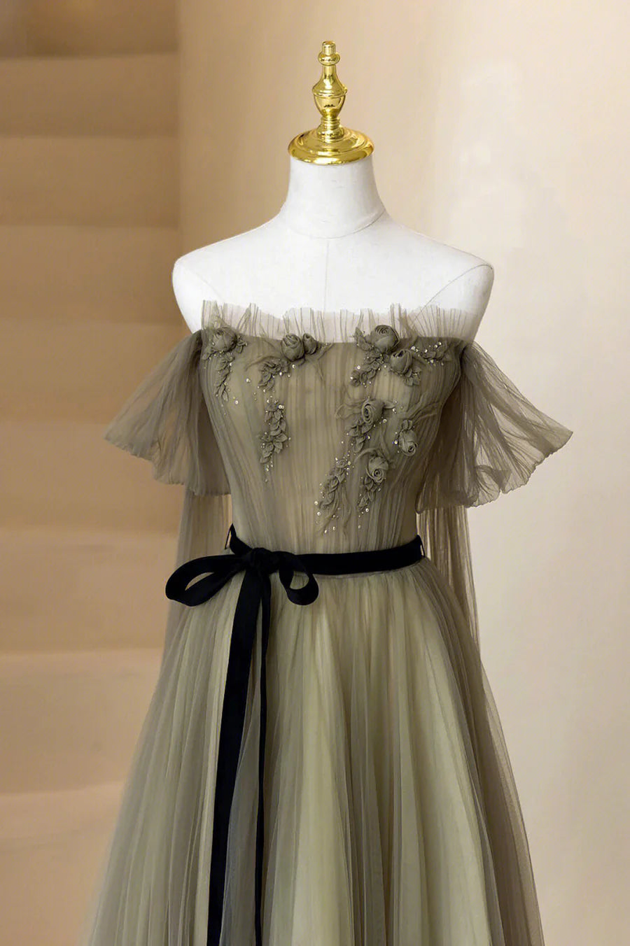 A-Line Tulle Long Prom Dress, Off the Shoulder Formal Evening Dress TP1361