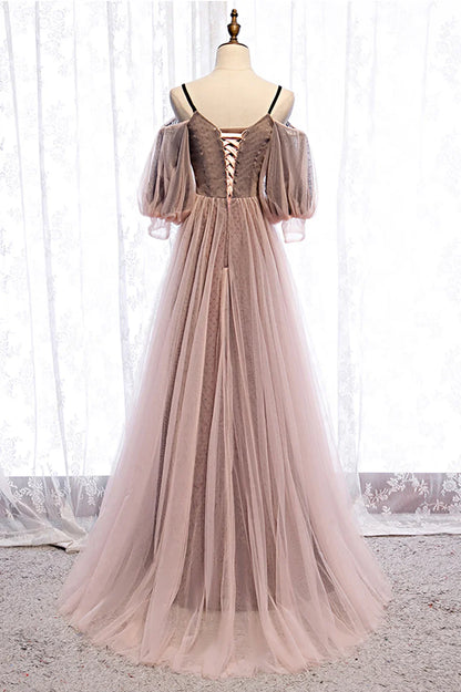 A-Line Tulle Long Prom Dresses, Lace Evening Dresses TP1362