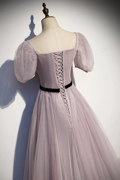 A-Line Tulle Long Prom Dresses, Simple Evening Dresses TP1363