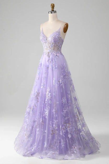 A-Line Sequins Prom Dress with Embroidery TP1374