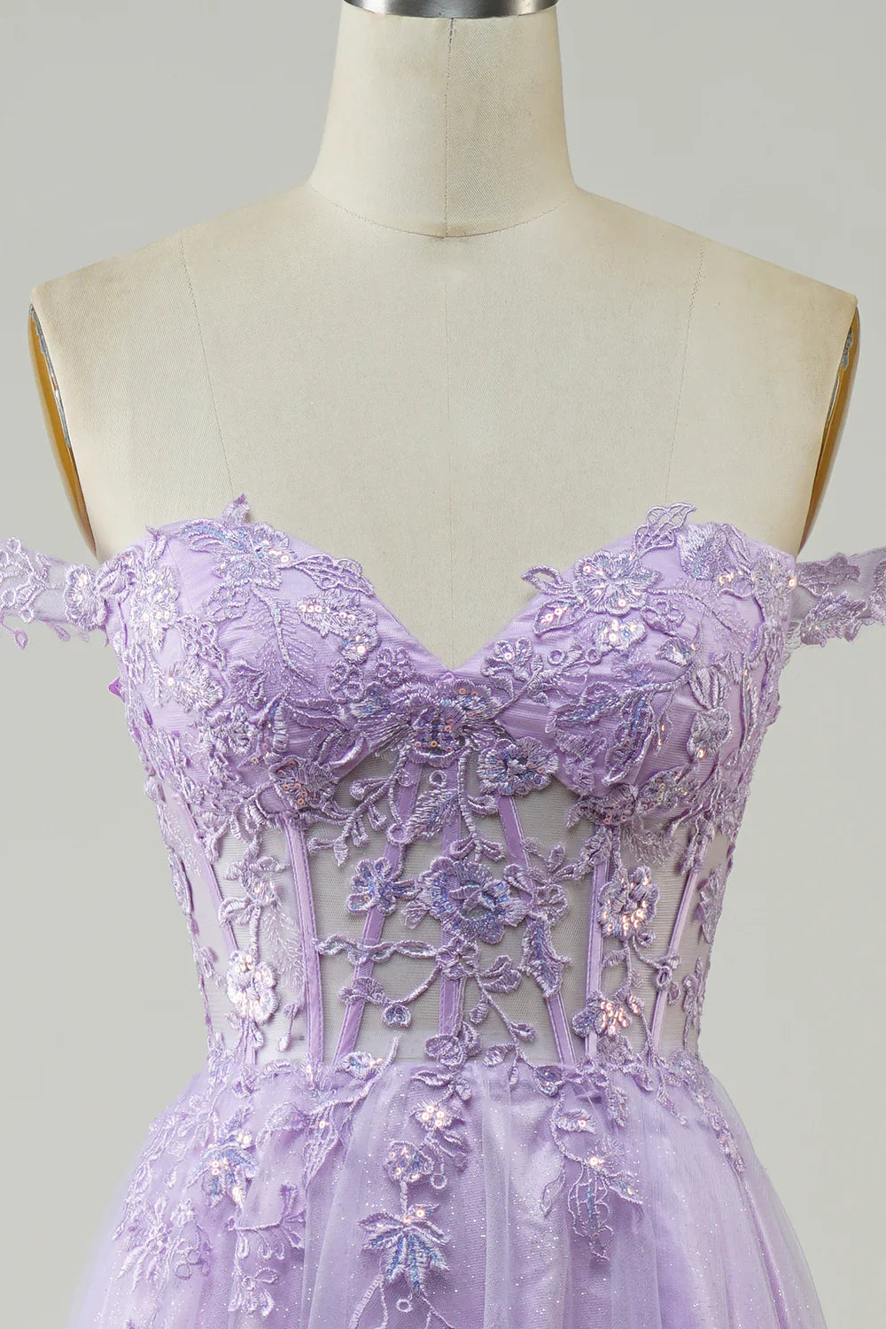 Purple Corset A-Line Long Tulle Prom Dress with Lace TP1382