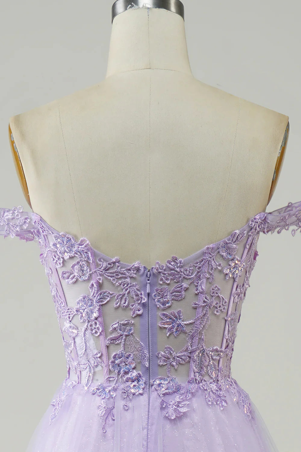 Purple Corset A-Line Long Tulle Prom Dress with Lace TP1382