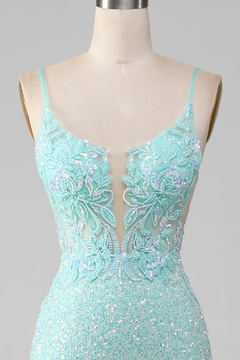 Sequins Light Green Sparkly Mermaid Prom Dress with Slit TP1386