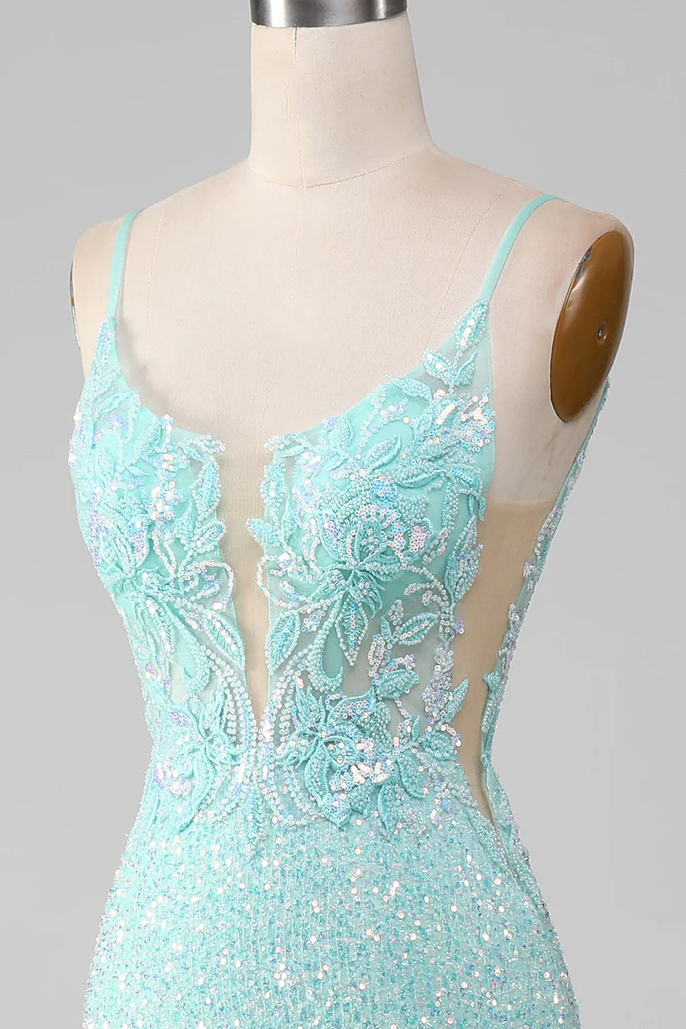 Sequins Light Green Sparkly Mermaid Prom Dress with Slit TP1386