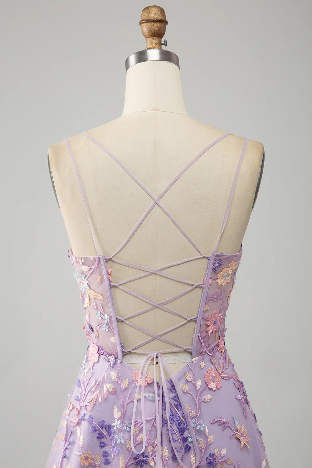 Light Purple A-Line Spaghetti Straps Long Prom Dress with Appliques TP1392