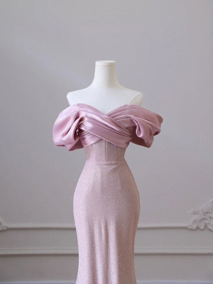 Pink Strapless Sleeveless Mermaid Sequin Beaded Floor Length Dress TP1435