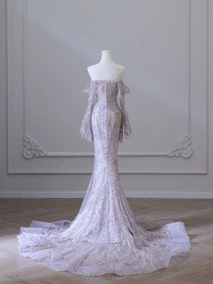 Purple Strapless Long Sleeve Mermaid Floor Length Dress TP1436