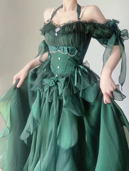 Green High Low Strapless Vintage Lolita Puffy Dress TP1565