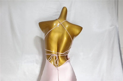 Pink A-Line Spaghetti Strap Simple Satin Long Prom Dresses TP1584