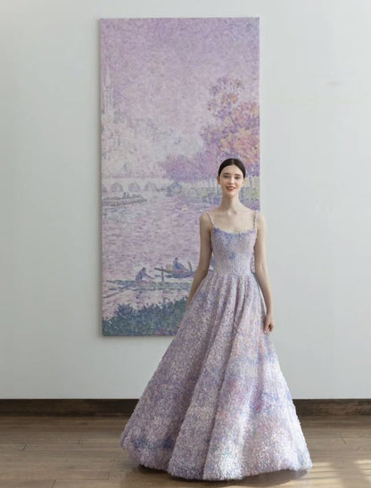 Special Purple A-Line Spaghetti Strap Long Prom Dresses TP1668