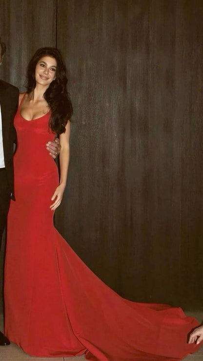 Burgundy Sexy Mermaid Spaghetti Strap Ball Gown TP1794
