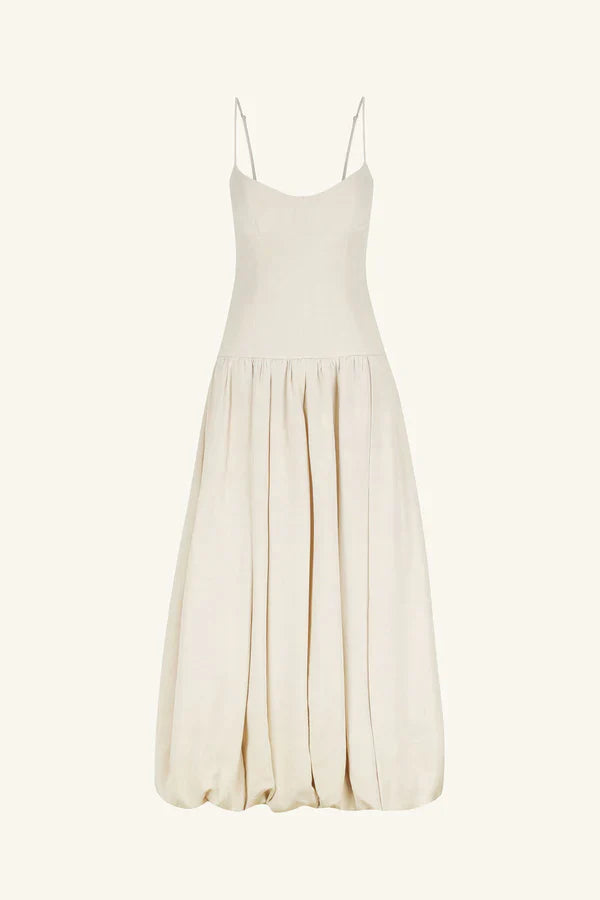 Beige Elegant Spaghetti Strap Midi Bubble Dress TP1842