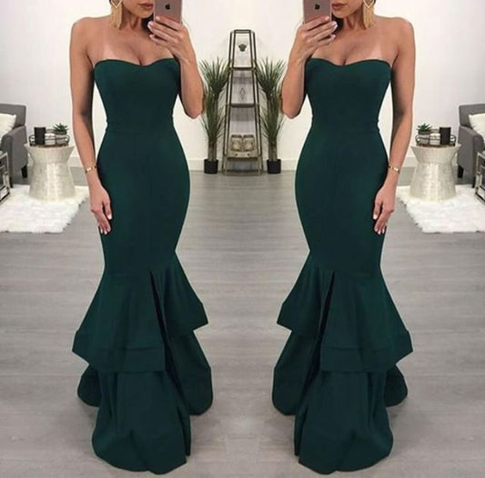 Dark Green Mermaid Off-shoulder Slit Long Party Dance TP1856