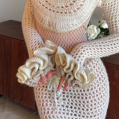 Sexy White Mermaid Long Sleeve Hollow Knit Ankle-Length Evening Gown Ball Gown TP1864
