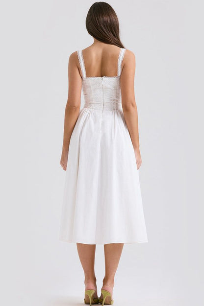 Simple white A-line off-shoulder tie tea dress TP1866