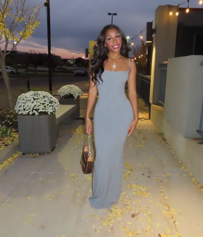 Simple Grey Mermaid Bodycon Strap Ball Gown Evening Dress TP1910