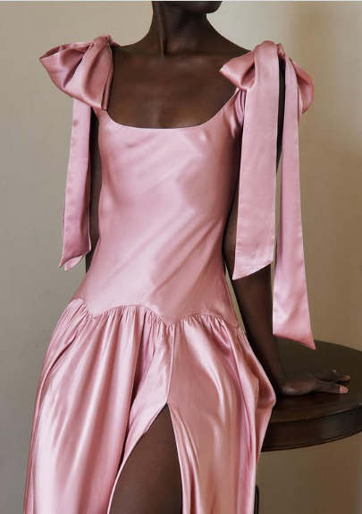 Pink A-line Lace-up Sleeveless Satin Slit Ankle-Length Dress TP1921