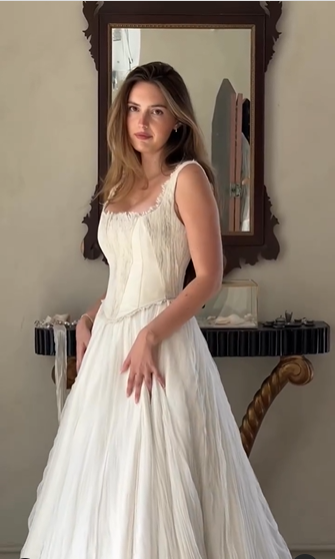 Elegant Ivory Two-piece Strap Tulle Floor Length Wedding Dress TP1967