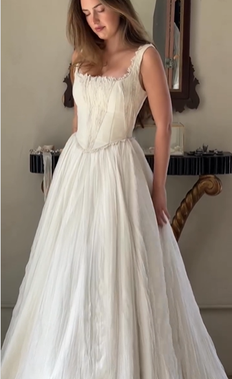 Elegant Ivory Two-piece Strap Tulle Floor Length Wedding Dress TP1967