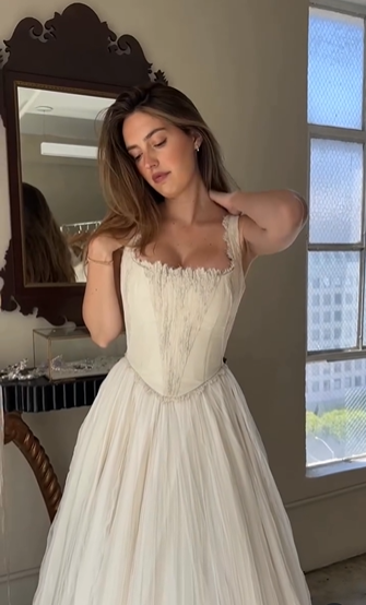 Elegant Ivory Two-piece Strap Tulle Floor Length Wedding Dress TP1967