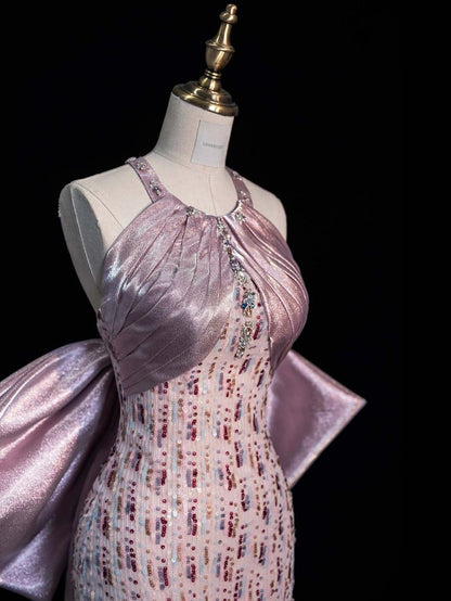 Chic Mermaid Off-shoulder Satin Bow Sequined Tulle Floor-length Ball Gown Evening Dress TP1977