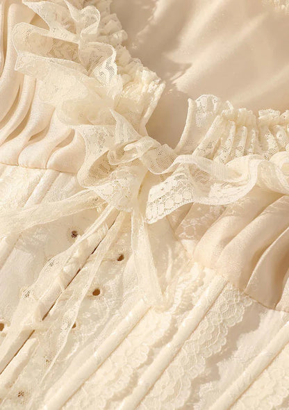 Vintage Ivory Puff Sleeve Lace Long Sleeve Dress TP1993