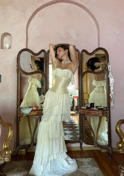 Elegant Ivory Strapless A-Line Tulle Evening Gown Wedding Dress TP2034