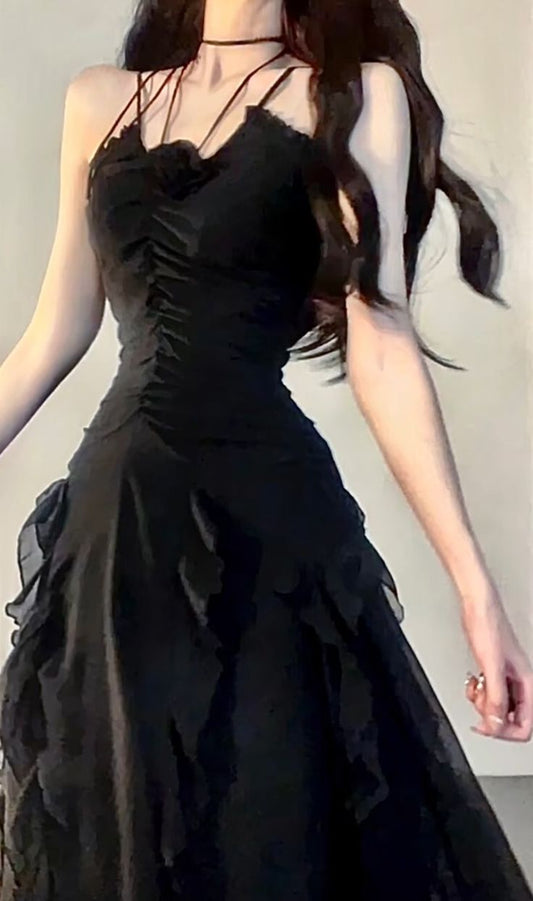 Charming Black A-line Sleeveless Slit Tulle Ball Gown Evening Dress TP2036