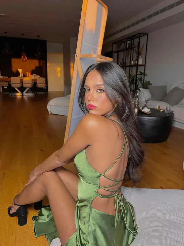 Simple Soft Satin Green Mermaid Off-the-shoulder High Slit Ball Gown Evening Dress TP2066