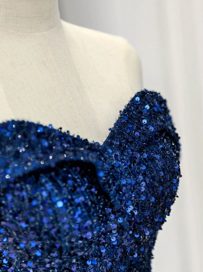 Blue Sequins Sweetheart Off Shoulder Evening Dress, A-Line Blue Long Party Dress Prom Dress TP2147