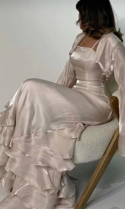 Vintage Pleated Ruffle Floor Length Ball Gown TP2161