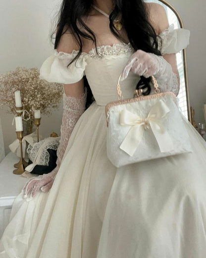 Elegant A-Line Ivory Off-Shoulder Tulle 19th Birthday Princess Dress Prom Dress TP2172