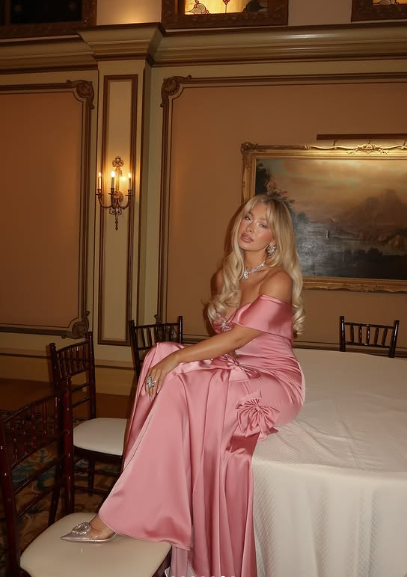 Sweet Pink Off-the-shoulder Satin Bow Mermaid Floor-length Birthday Party Dress Prom Dress TP2202
