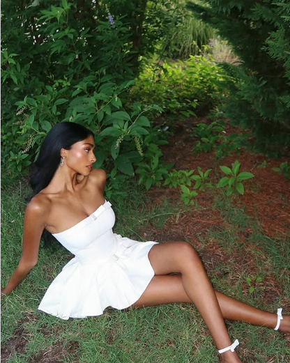 Chic White A-Line Strapless Bow Mini Party Dress Homecoming Dress TP2227