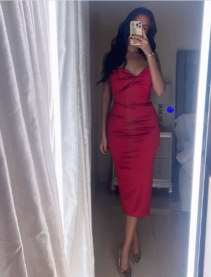 Sexy Red Strapless Low Neck Tea Length Mermaid Ball Gown Evening Dress TP2271
