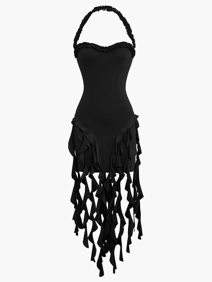 Chic Green Strap Bodycon Hip Tassel Mini Party Dress Homecoming Dress TP2273