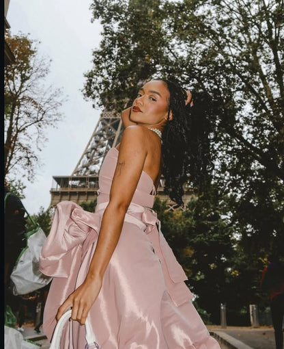 Chic Pink Strapless Bow Irregular Skirt Short Prom Dress Evening Gown TP2304
