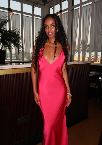 Hot Pink Spaghetti Strap Low Neck Satin Slit Floor Length Ball Gown Evening Dress TP2321