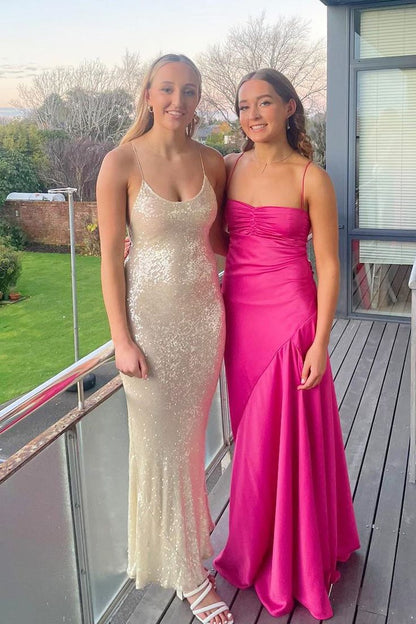 Spaghetti Strap Satin Sleeveless Slit Ankle-Length Prom Dress Bridesmaid Dress TP2338