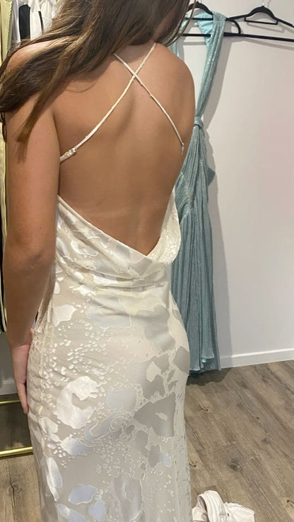 Simple Ivory Off-Shoulder Sleeveless Backless Mermaid Long Formal Prom Dress Evening Gown TP2354
