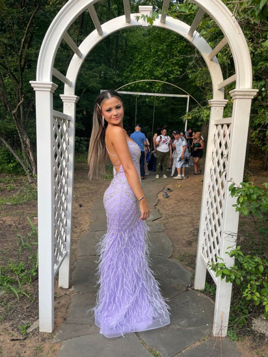 Glamorous Purple Backless Sleeveless Sequin Floor Length Prom Dress Bridesmaid Dress TP2359