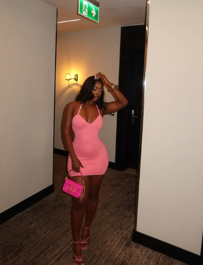 Sexy Pink Halter Neck Sleeveless Sleeveless Bodycon Mini Prom Dress Party Dress TP2425