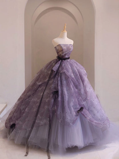 Dreamy Purple A-line Strapless Tulle Long Prom Dress Princess Dress TP2564