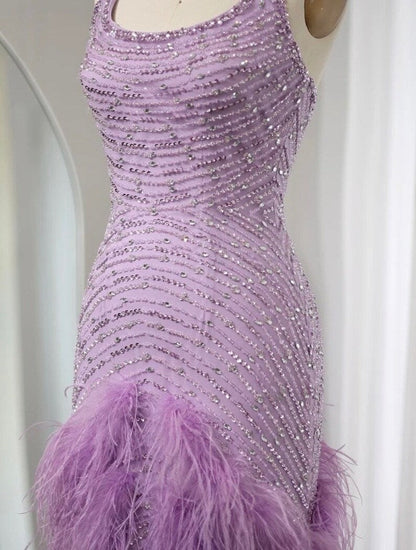 Shiny Purple Halter Neck Sleeveless Sequin Mermaid Prom Dress Evening Dress TP2573