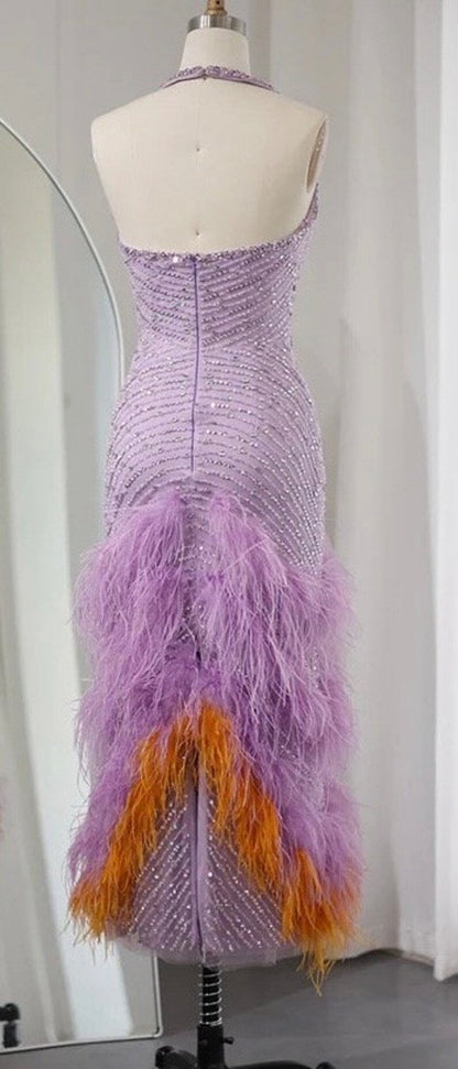 Shiny Purple Halter Neck Sleeveless Sequin Mermaid Prom Dress Evening Dress TP2573