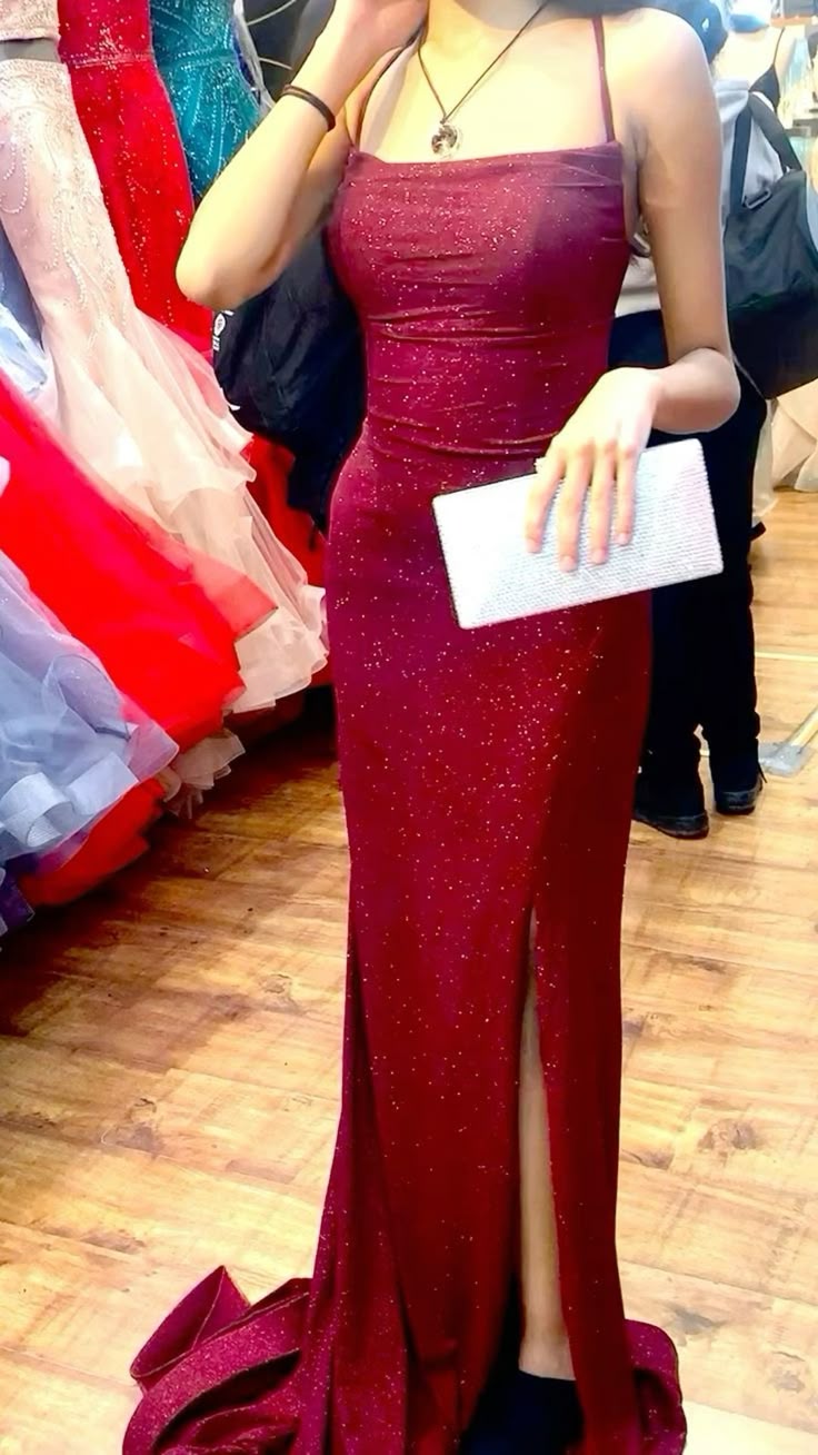 Sexy Mermaid Off-shoulder Burgundy Slit Floor-length Prom Dress Evening Dress TP2581