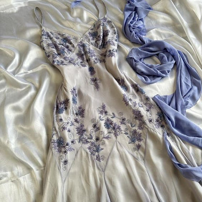 Vintage Strapless Sleeveless Beaded Chiffon Prom Dress Evening Dress TP2605