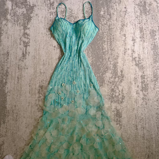 Beautiful Spaghetti Strap V Neck Beaded Backless Mermaid Floor Length Prom Dress Evening Dress TP2621
